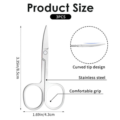 Stainless steel curved manicure scissors for precise cuticle and nail trimming.