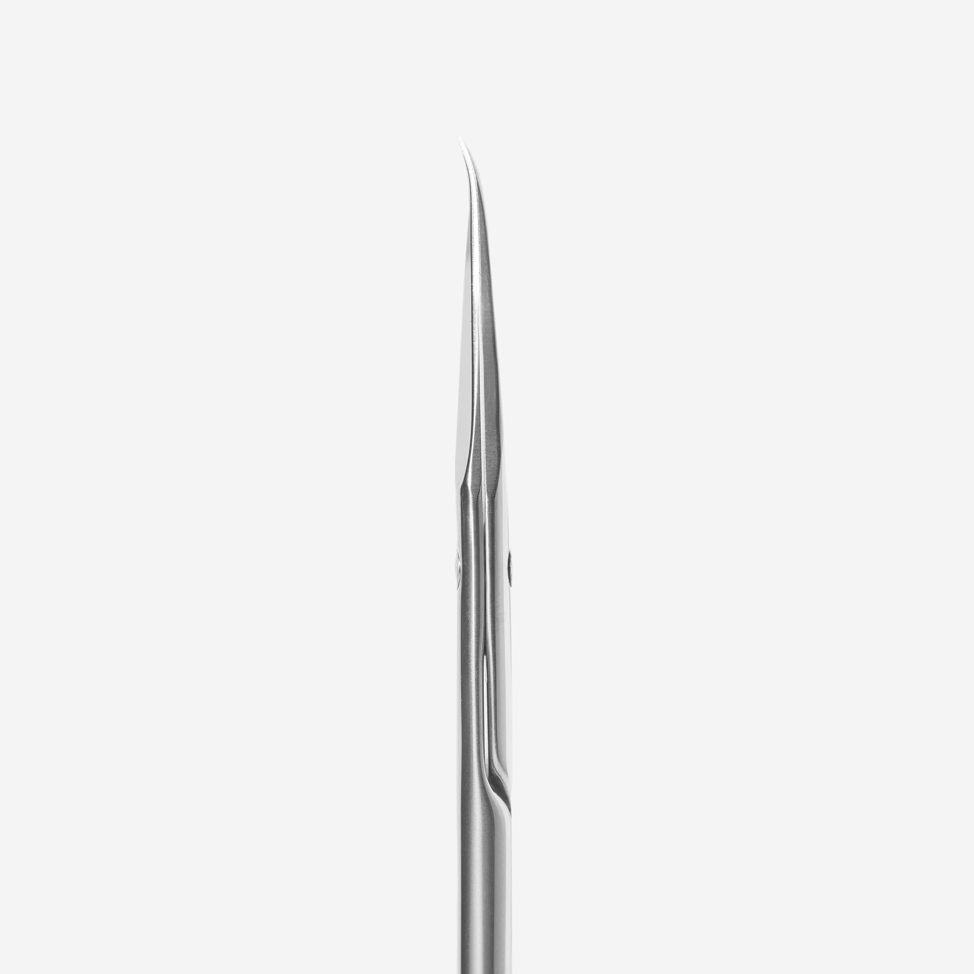 Staleks professional cuticle scissors highlighting the 25 mm tapered thin blade design.