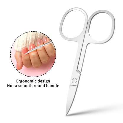 Three piece travel friendly grooming scissors kit on a clean minimalist background.