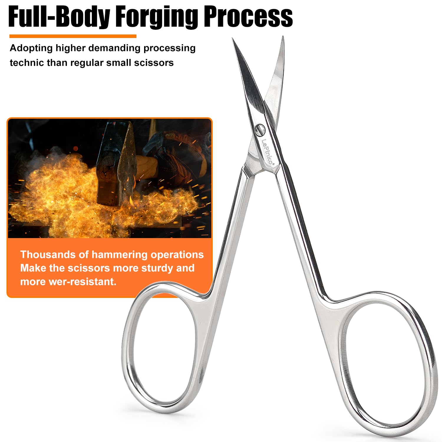 LePinko professional cuticle scissors showing the comfortable grip handles designed for smaller hands.