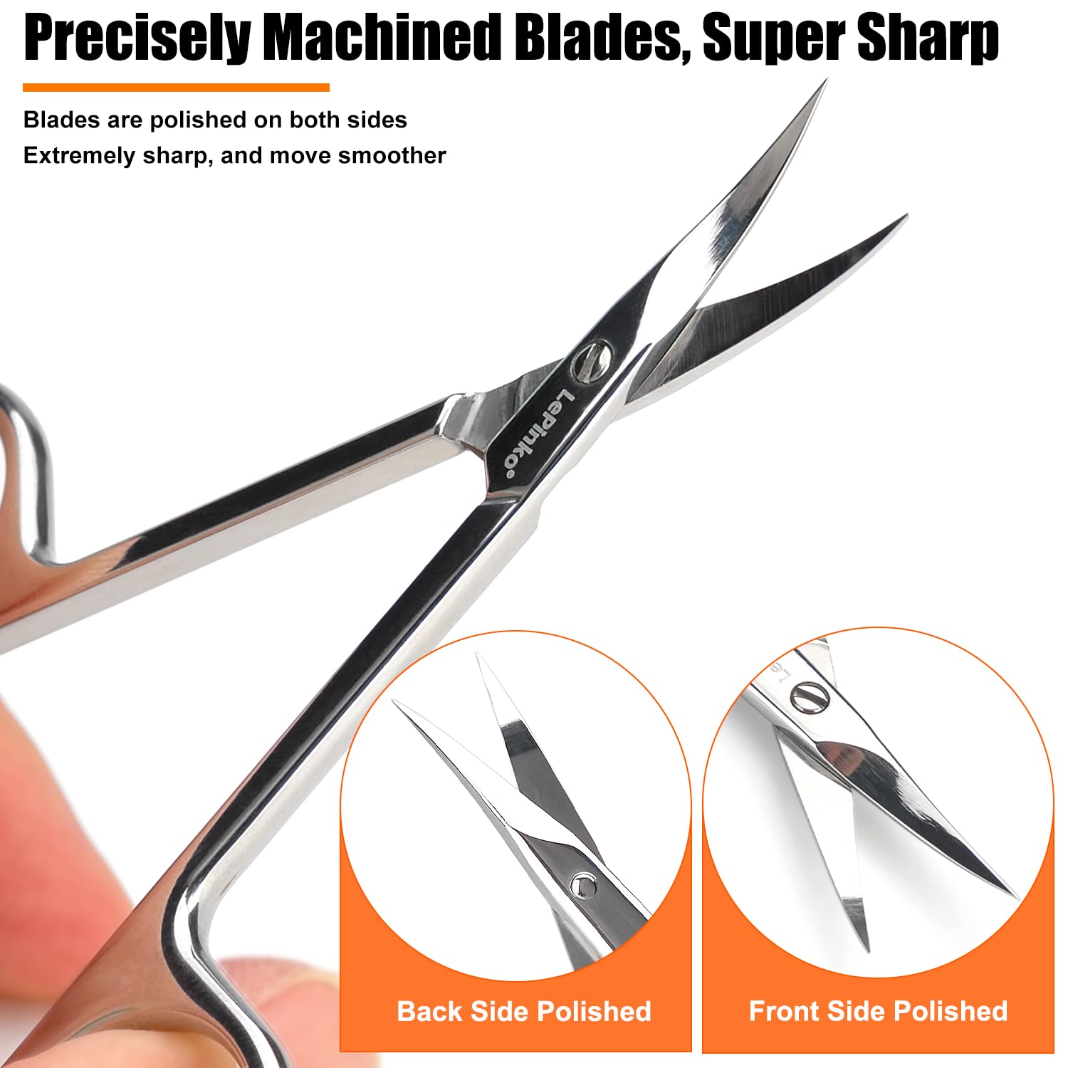 LePinko professional cuticle scissors securely placed inside the included protective storage case.