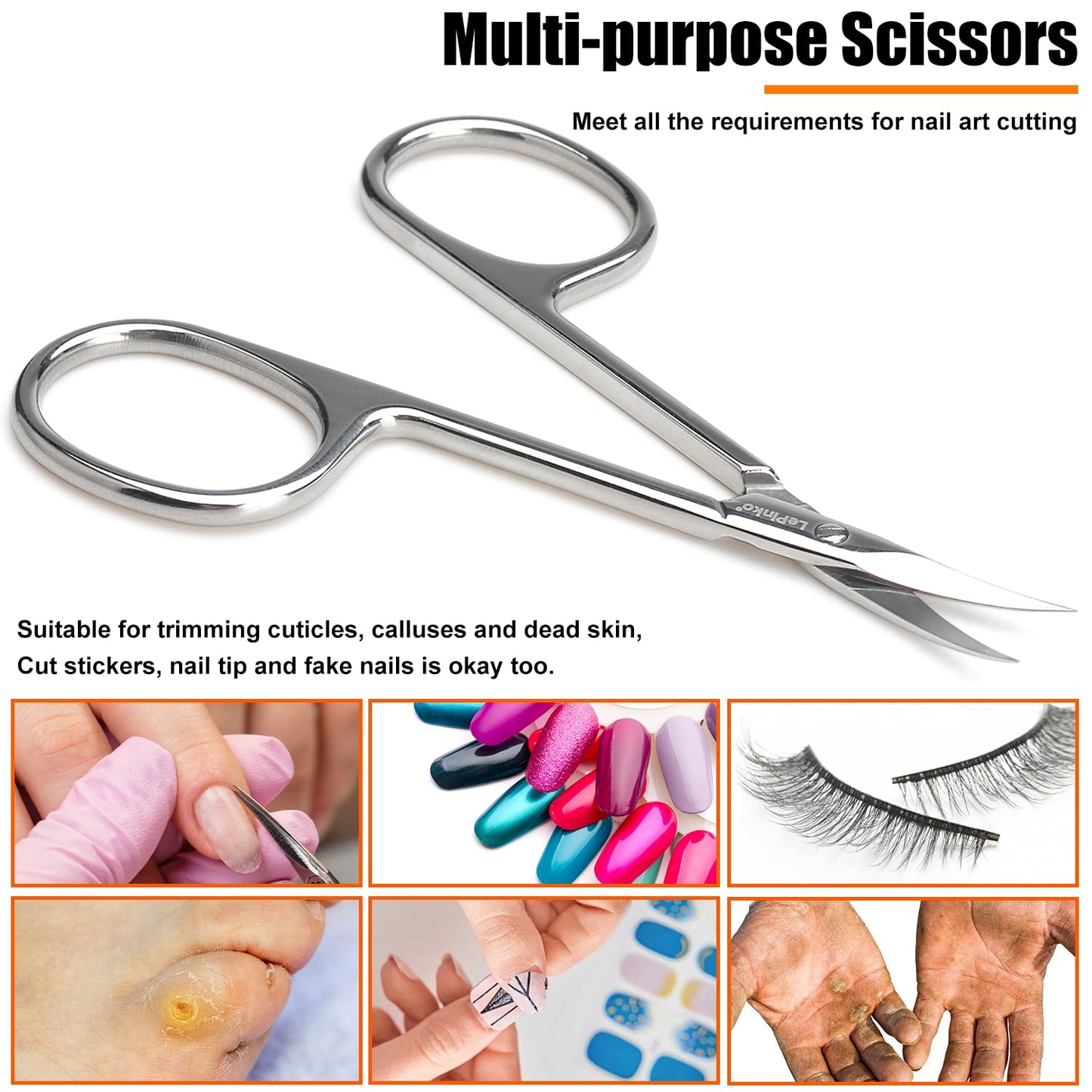 LePinko professional cuticle scissors side angle highlighting the sleek fully forged construction.