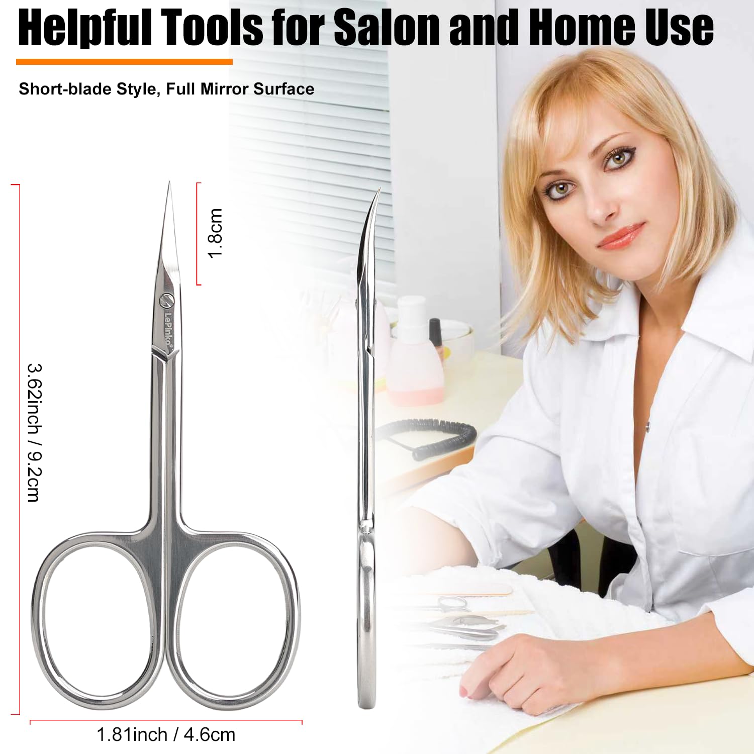 LePinko professional cuticle scissors showing the high quality alignment screw mechanism.