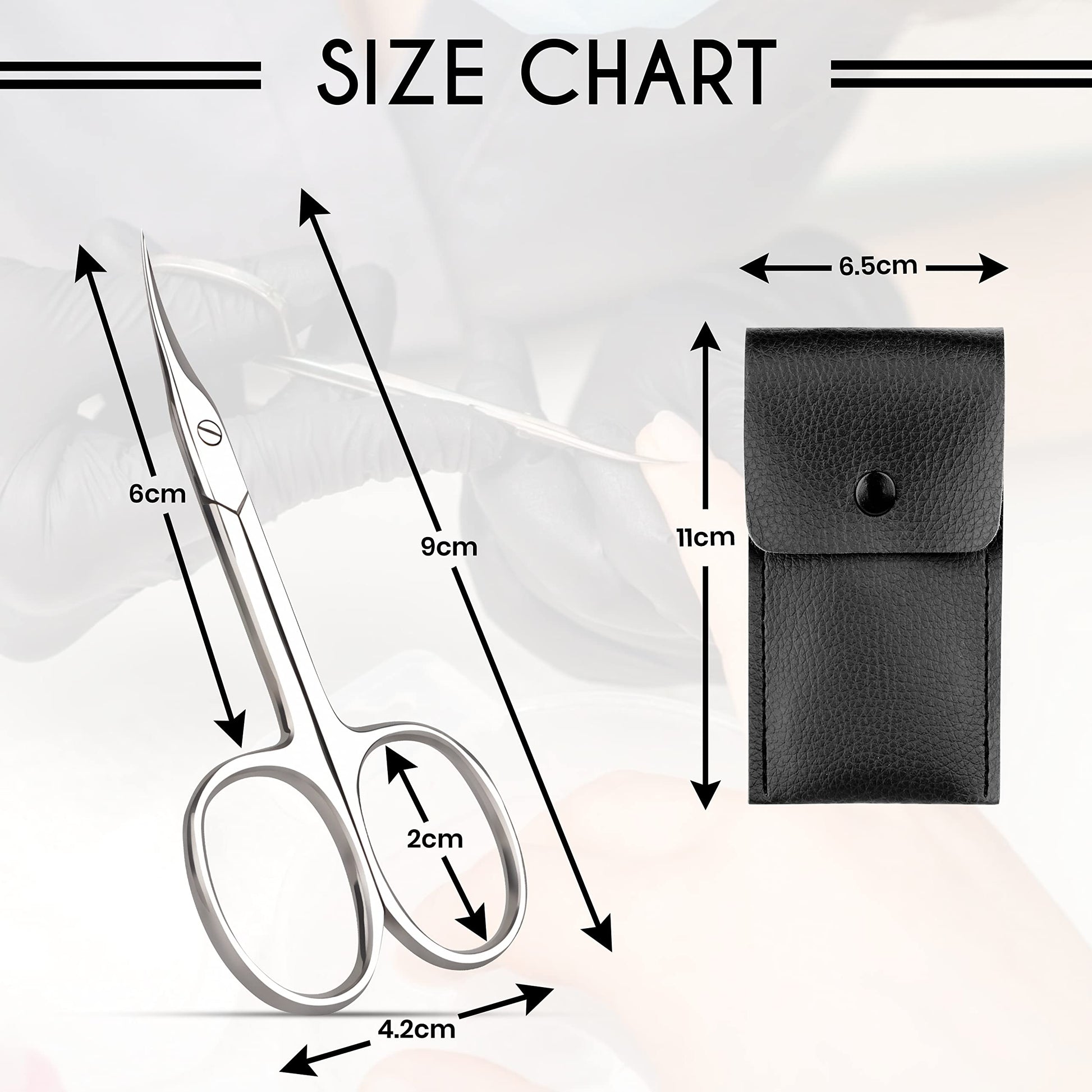 Surgical grade stainless steel ASIPRO manicure scissors placed inside the elegant travel pouch