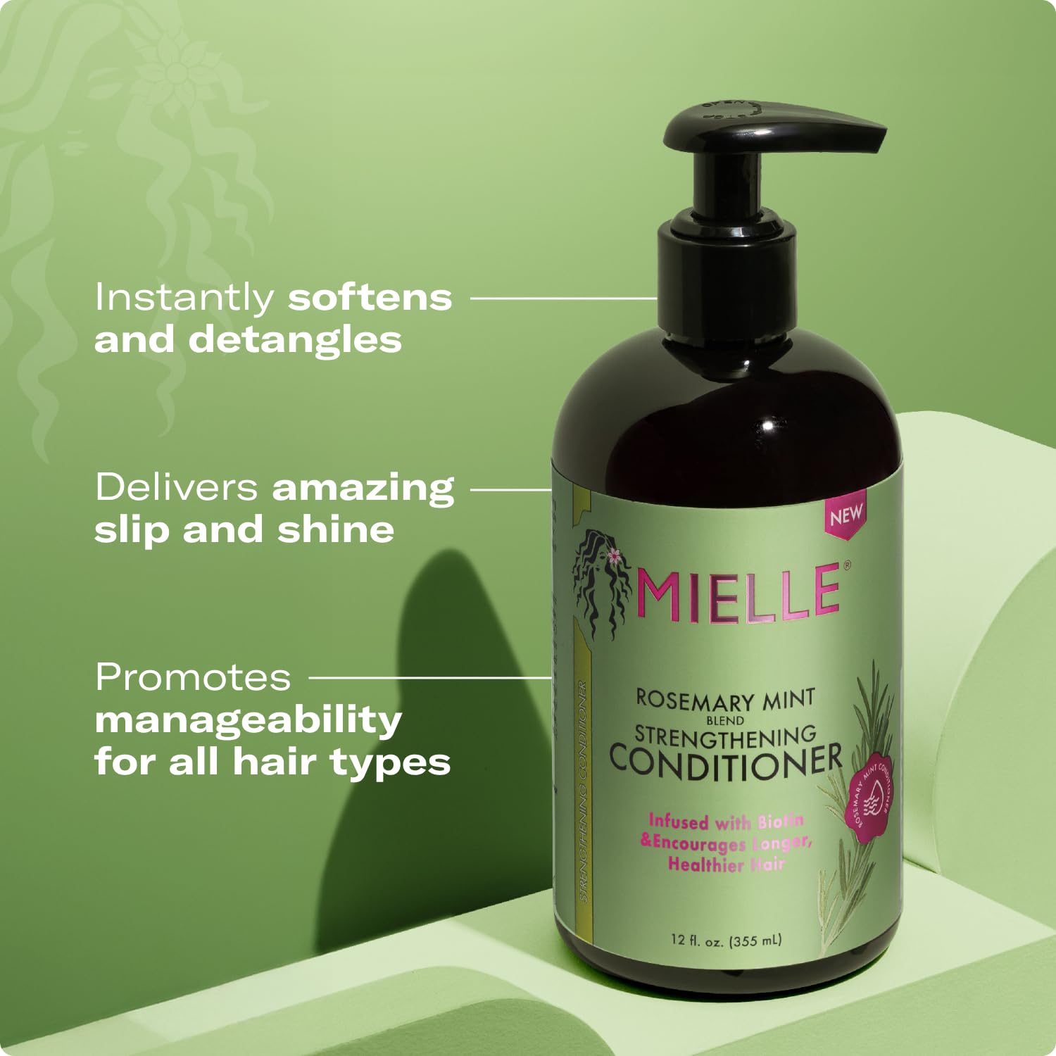 Side profile of Mielle Organics biotin infused hair conditioner 12 ounce