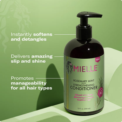 Side profile of Mielle Organics biotin infused hair conditioner 12 ounce