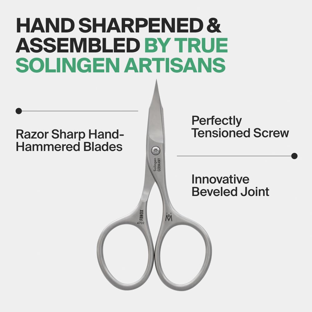 GERmanikure FINOX stainless steel manicure scissors showing curved blades