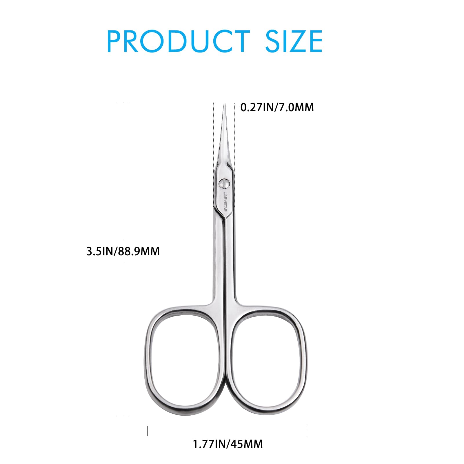 Close-up of the extra fine pointed tips on the JARVISTAR manicure scissors.