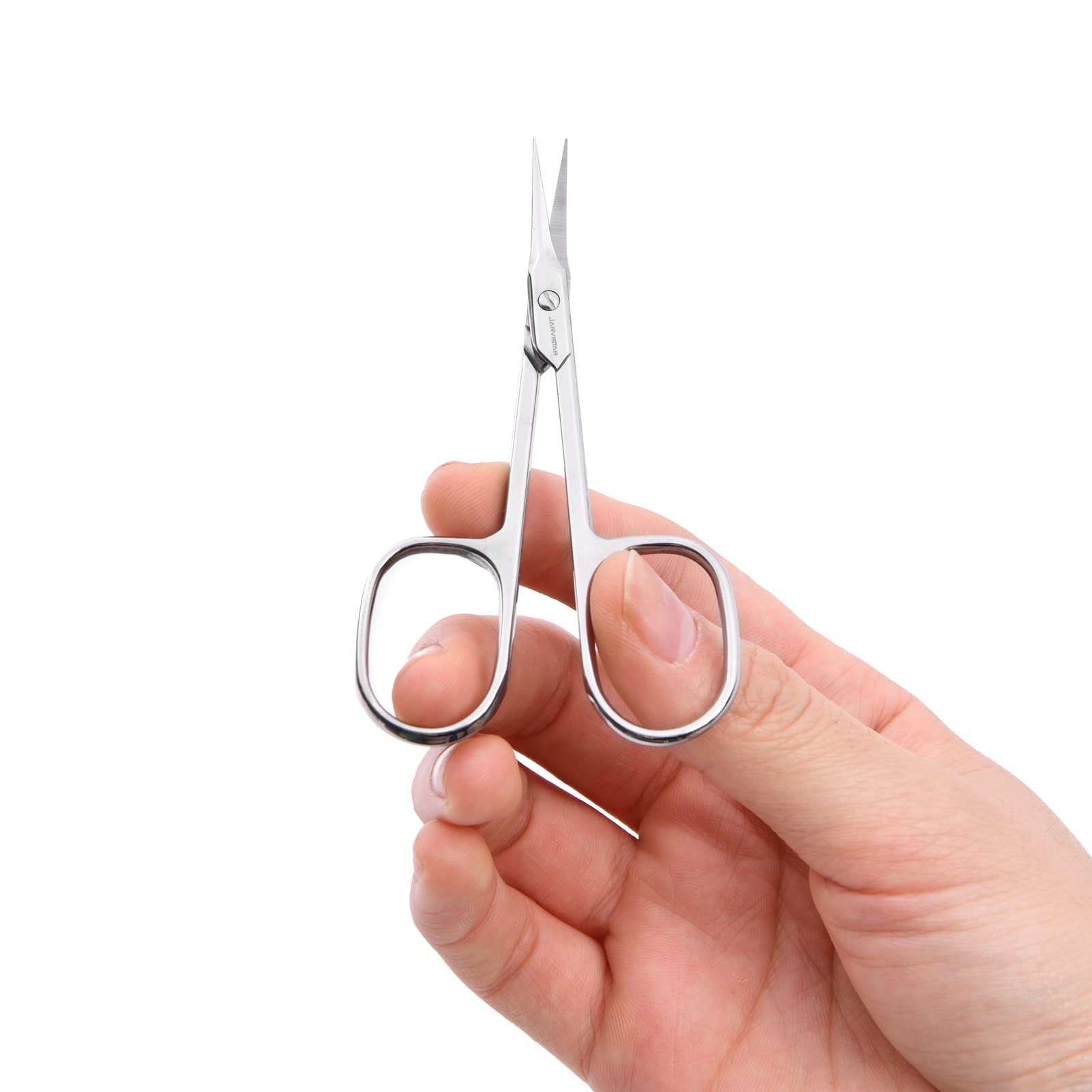 JARVISTAR stainless steel cuticle scissors showcasing the professional curved cutting surface.