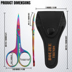 Close up of the sharp curved stainless steel blades on the Boujee Trends small beauty scissors.