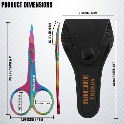 Close up of the sharp curved stainless steel blades on the Boujee Trends small beauty scissors.