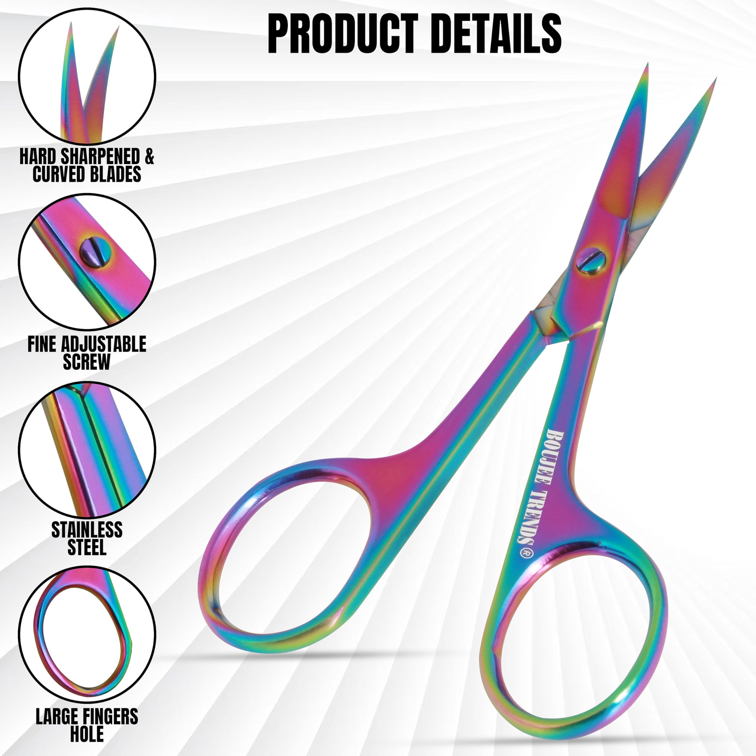 Ergonomic rounded finger holes of the Boujee Trends premium manicure scissors showing the comfortable grip design.