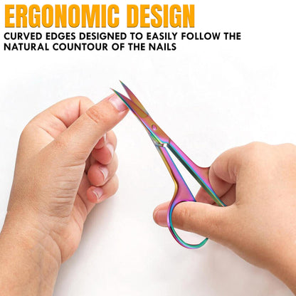 Side angle view of the Boujee Trends facial hair grooming scissors highlighting the sleek hand polished design.