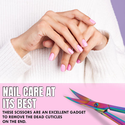 Macro view of the finely honed tips on the Boujee Trends multipurpose small beauty scissors.