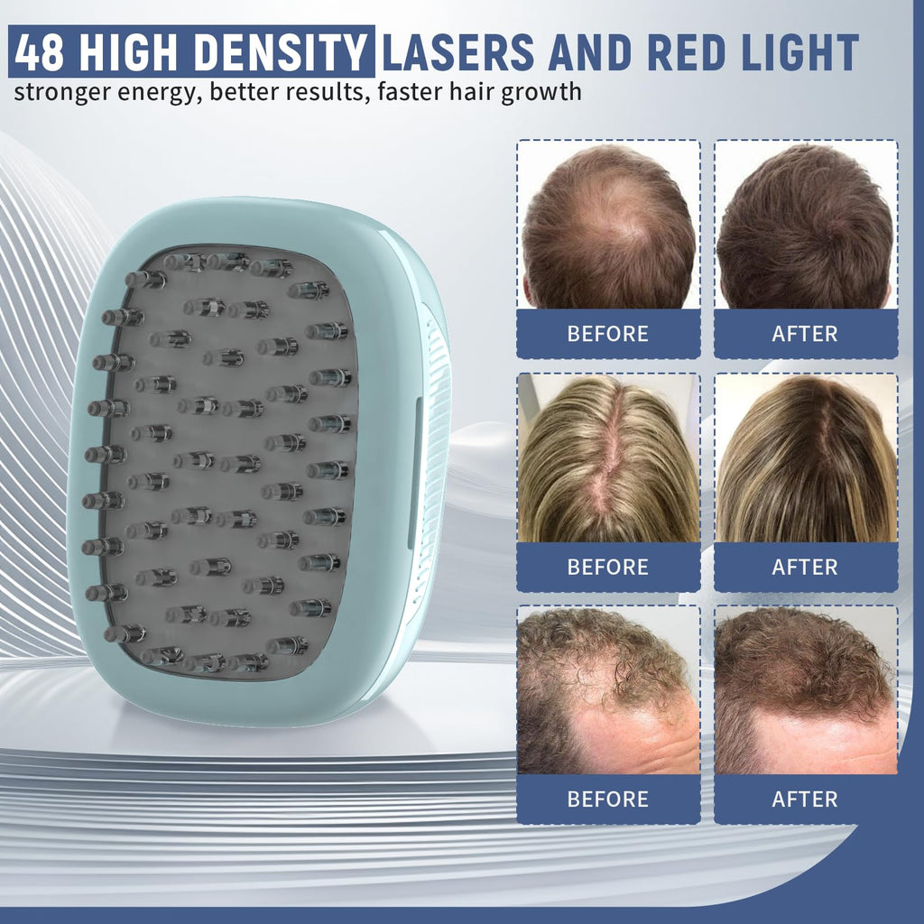 Close-up of red and blue light therapy emitters on the device comb teeth