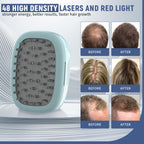 Close-up of red and blue light therapy emitters on the device comb teeth