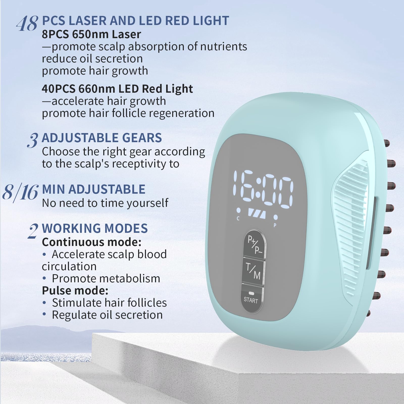 Blue laser light hair growth device for men and women