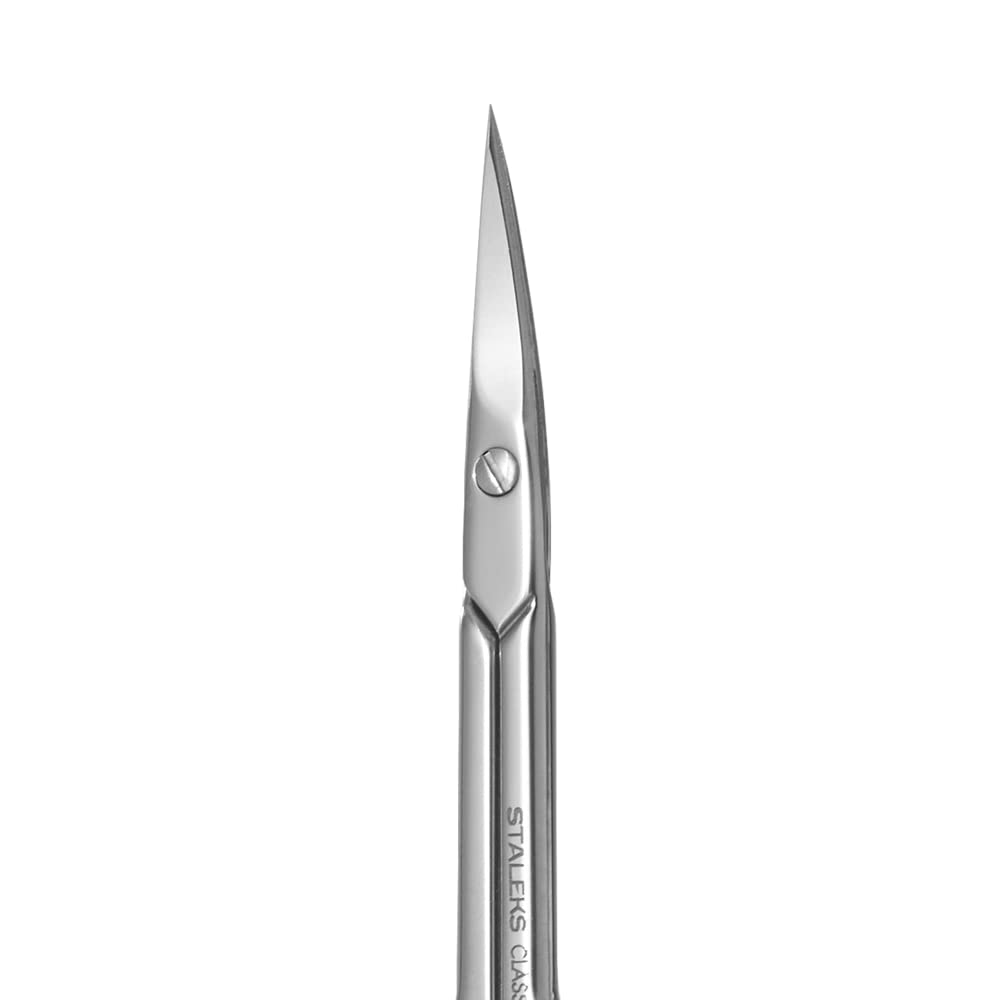 Staleks Classic series small size cuticle scissors next to protective zipper packaging