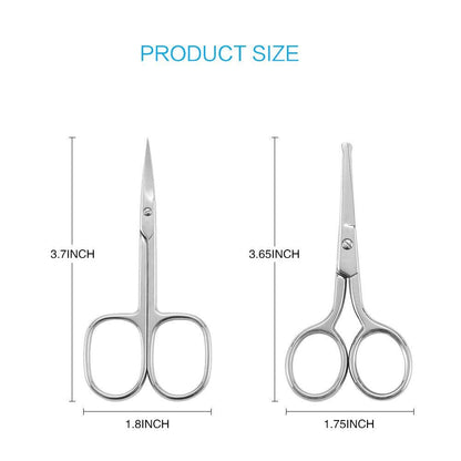 LIVINGO rounded tip safety scissors demonstrating safe design for ear and nose hair grooming.