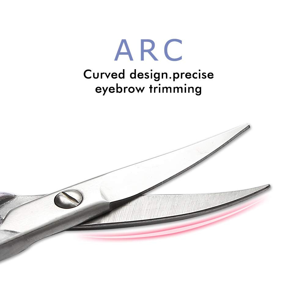 Ergonomic handles of LIVINGO professional facial hair scissors showing comfortable finger loop design.