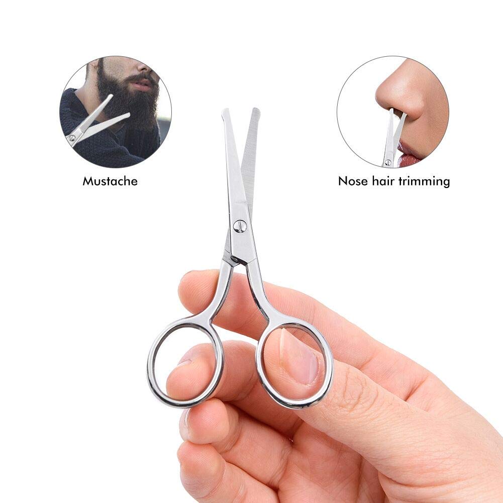 LIVINGO premium beauty shears set highlighting the extra fine curved blades for detailed cosmetic trimming.