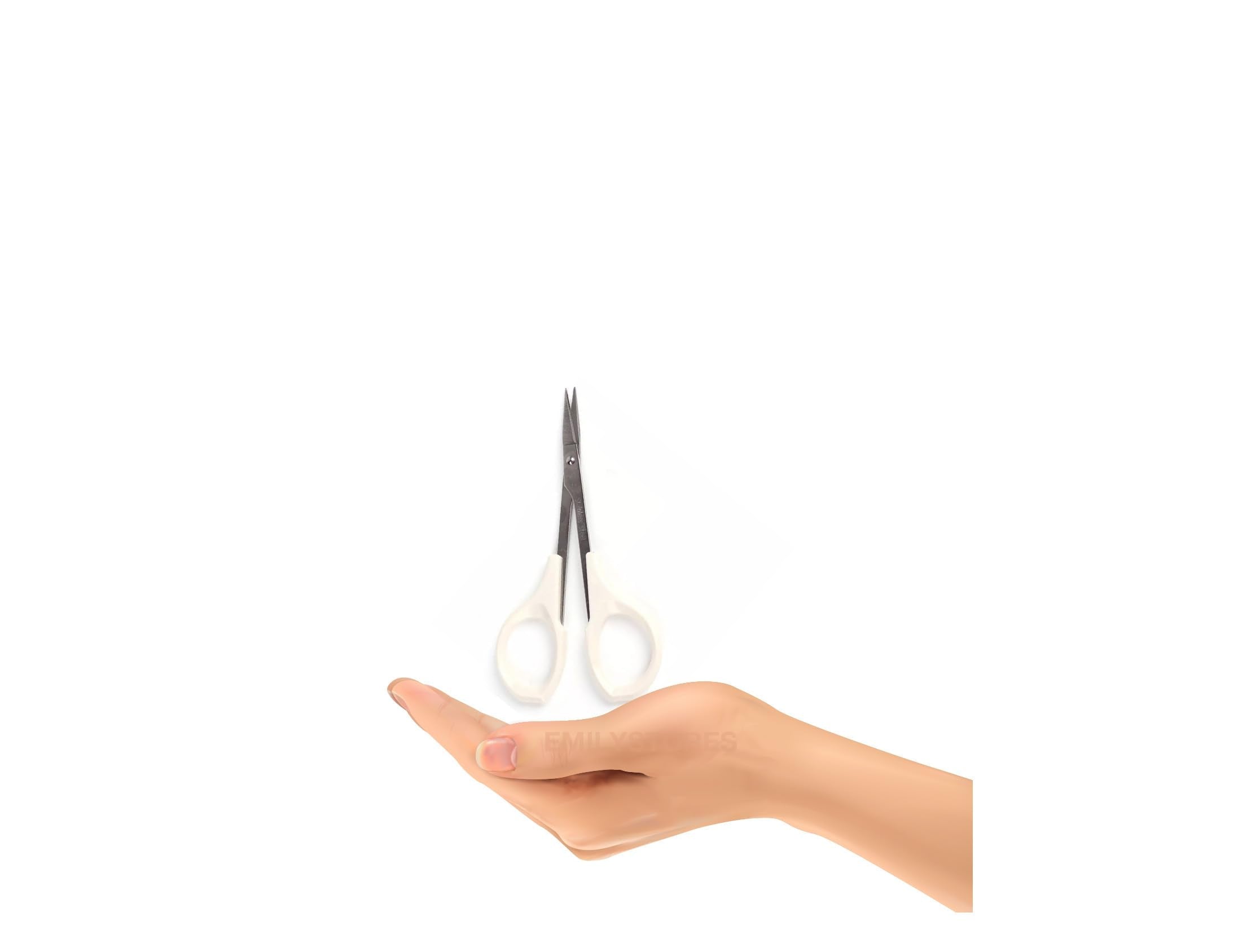 EMILYSTORES multi purpose beauty grooming scissors being used for precise lash and brow trimming.