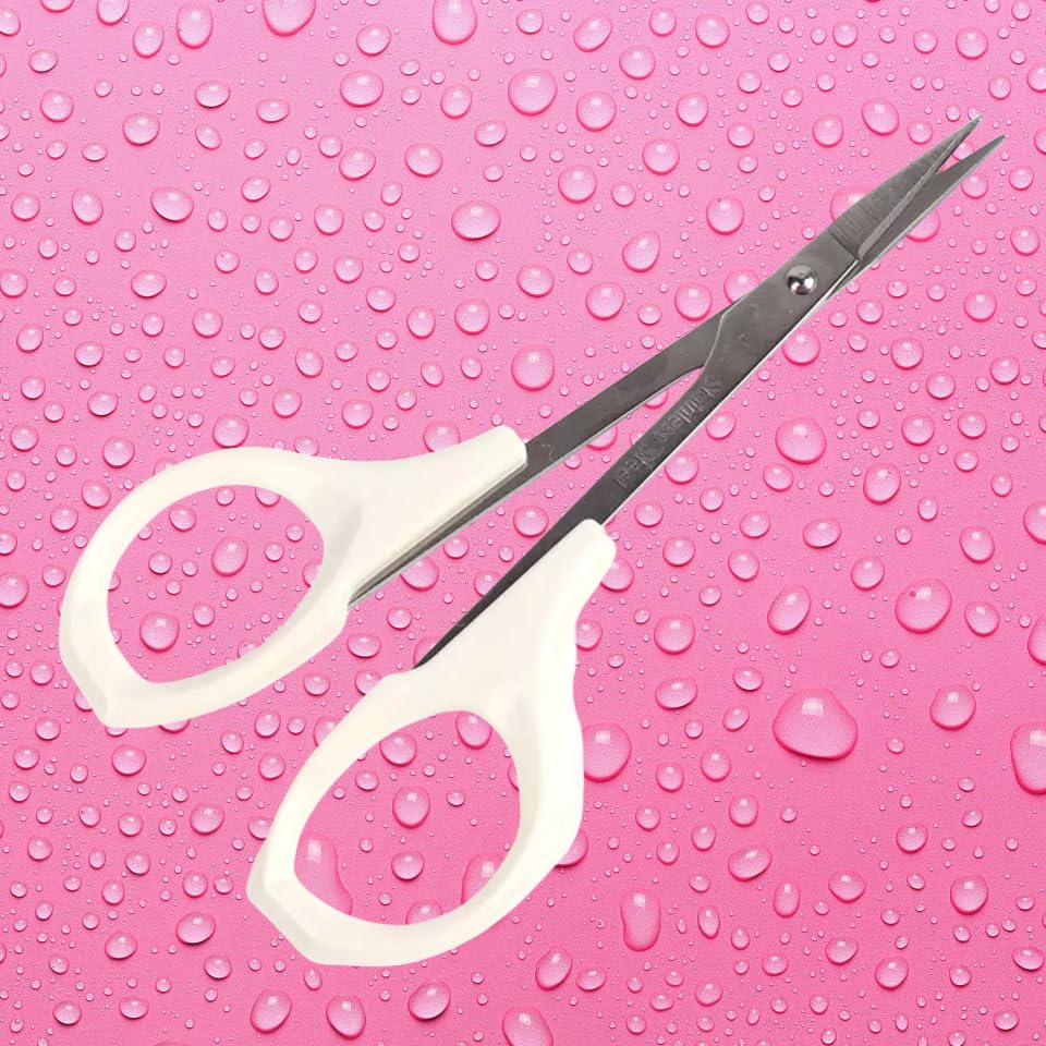 EMILYSTORES stainless steel cuticle pedicure shears laid flat to highlight compact 4 inch size.