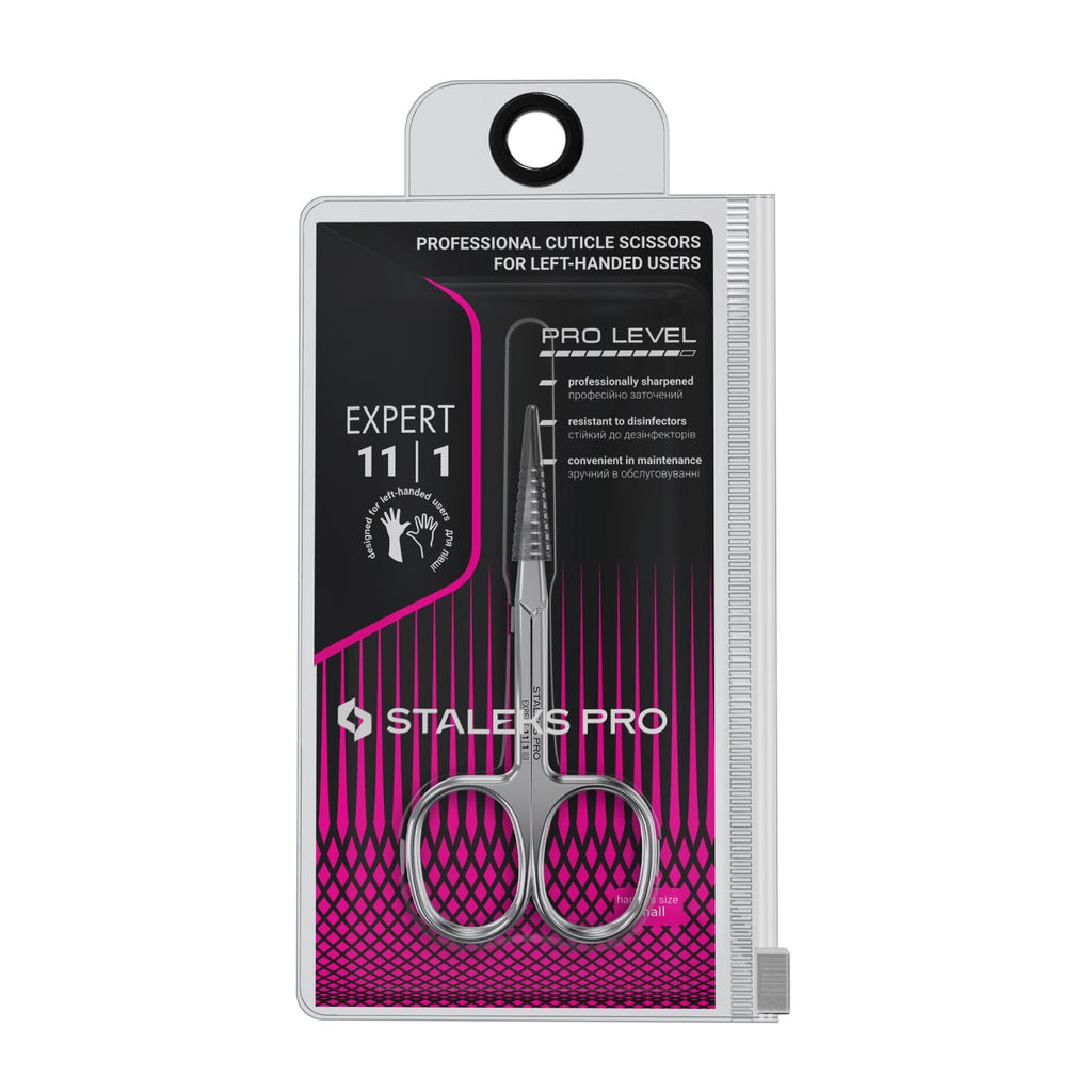 Close up view of the manually sharpened narrow blades on Staleks Pro Expert 11 scissors.