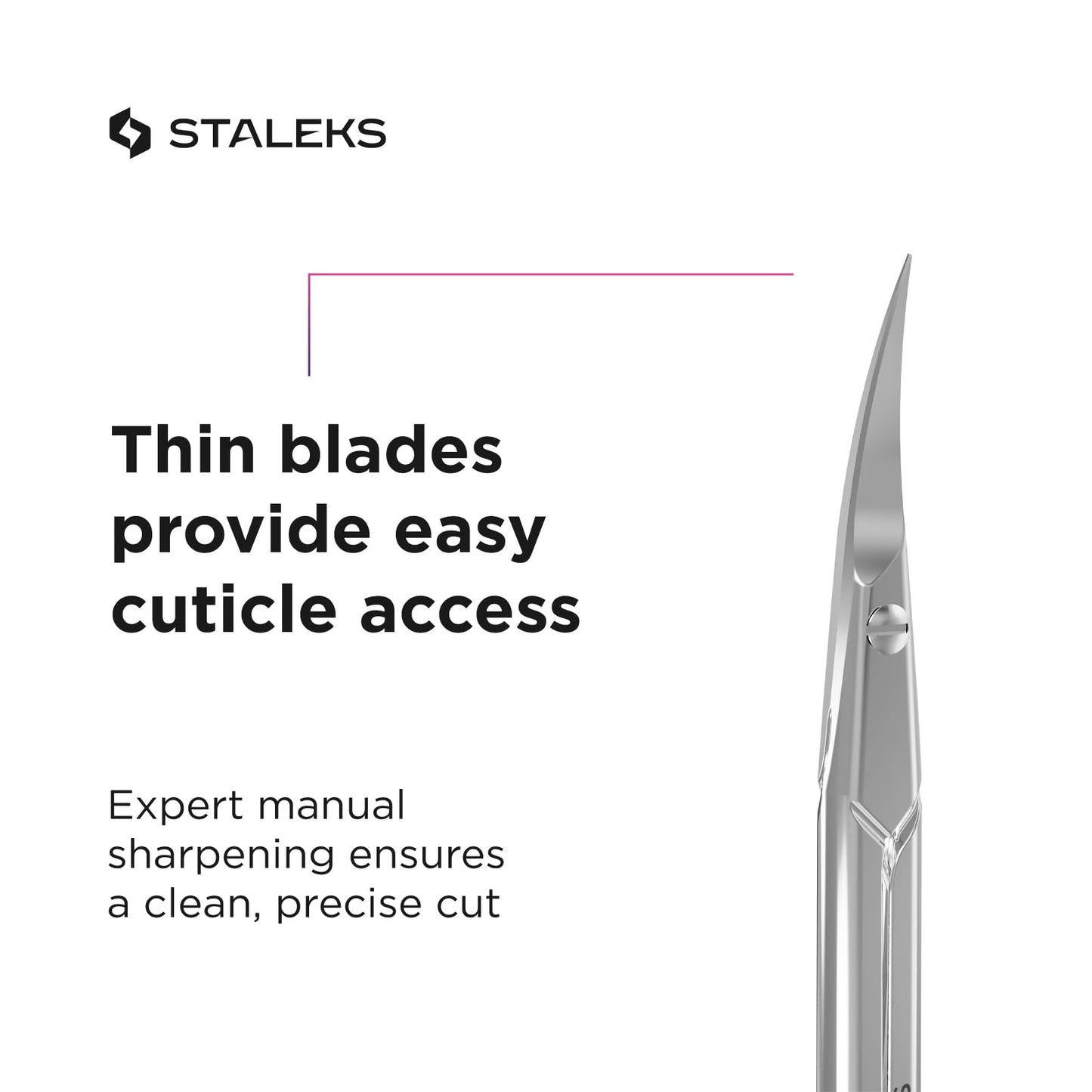Side view highlighting the classical blade curve of the stainless steel manicure tool.