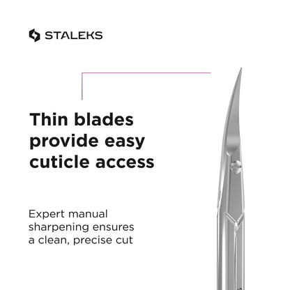 Side view highlighting the classical blade curve of the stainless steel manicure tool.