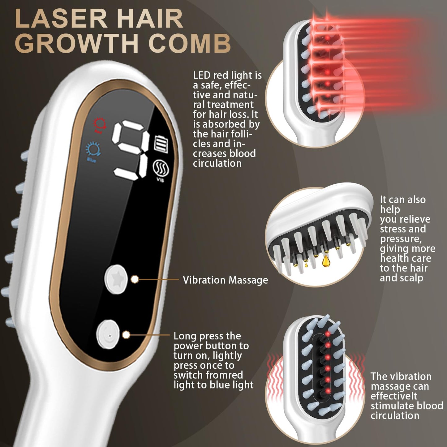 Handheld laser comb for scalp stimulation and hair regrowth