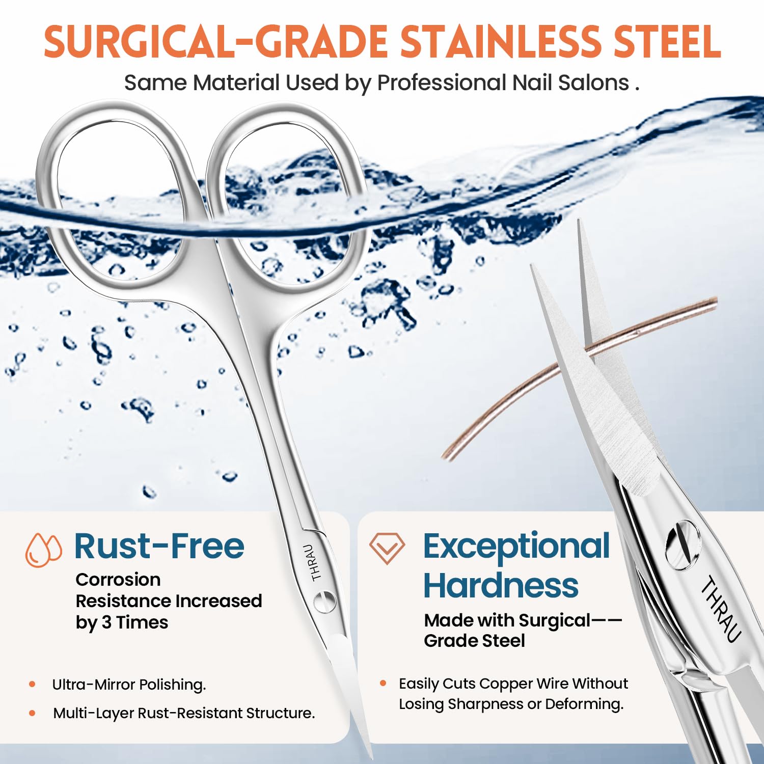 THRAU multipurpose beauty scissors trimming eyebrow hairs with precise pointed tip