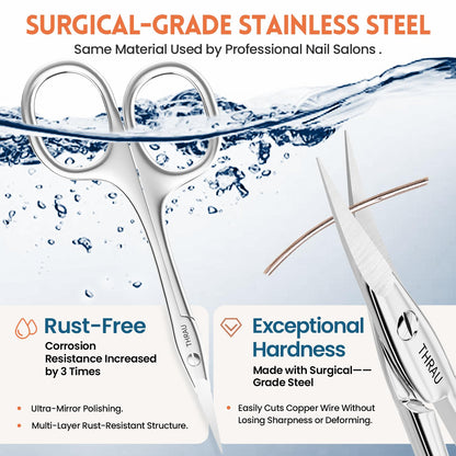 THRAU multipurpose beauty scissors trimming eyebrow hairs with precise pointed tip