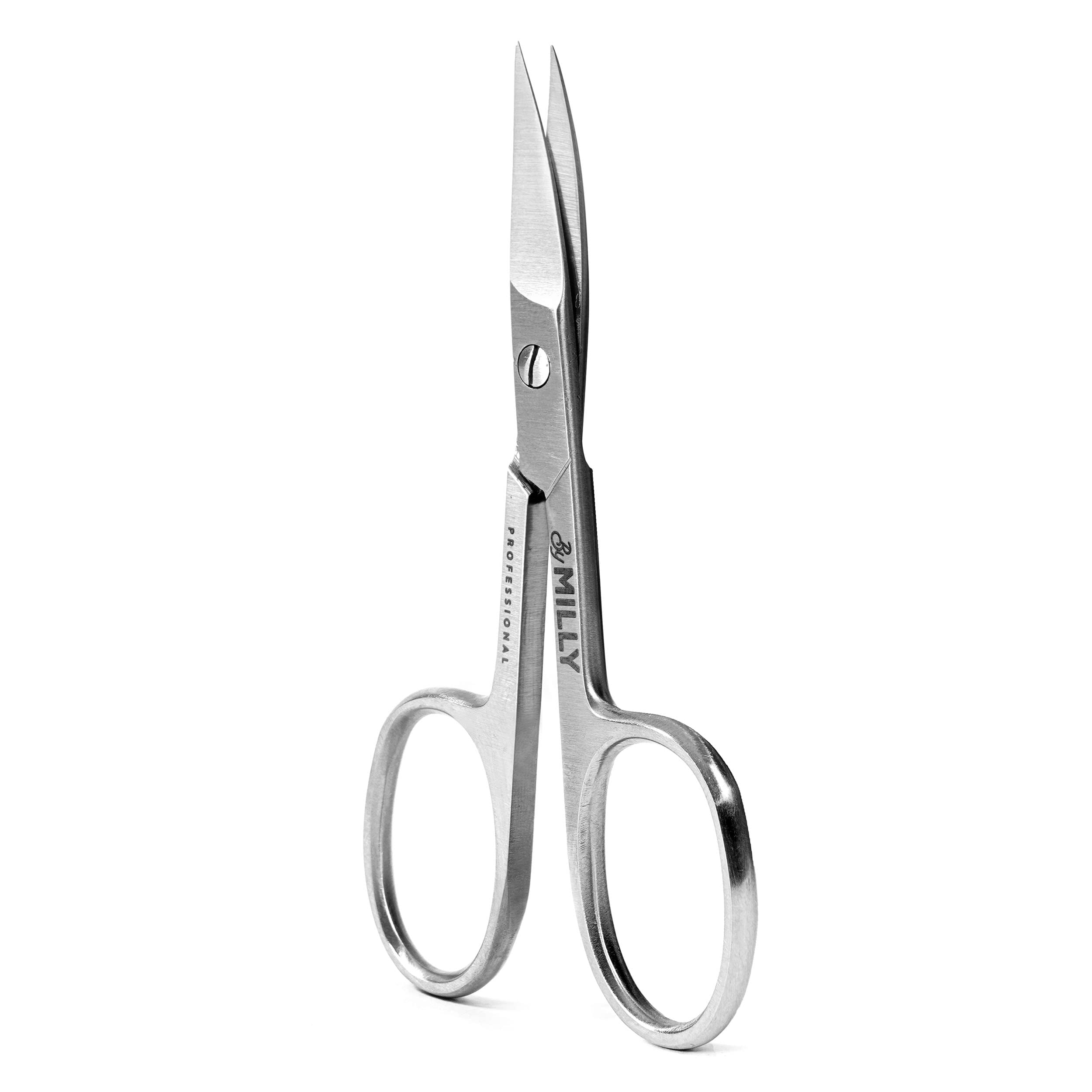 Close up view of the medical grade German steel construction on By MILLY professional nail scissors.