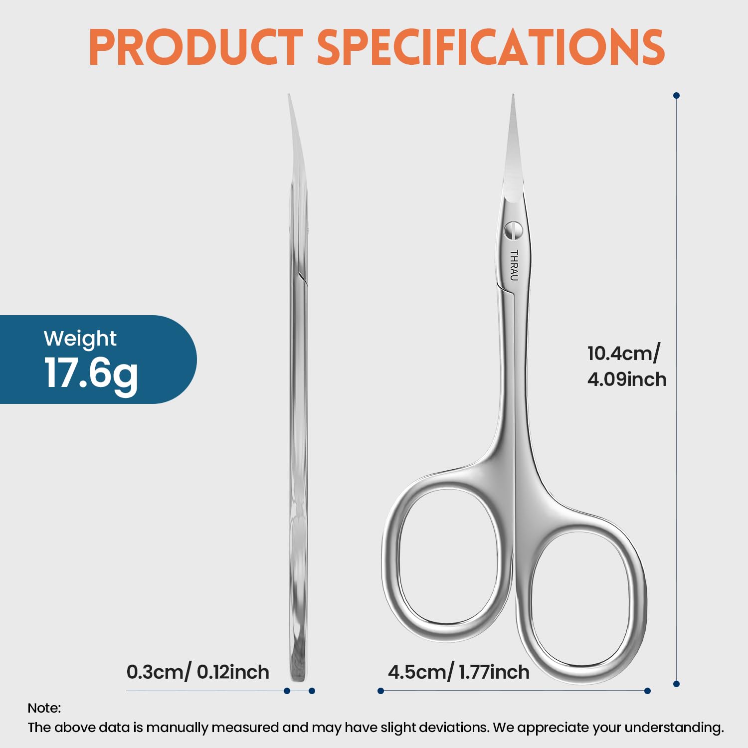 Rust resistant professional manicure scissors by THRAU shown from a side angle