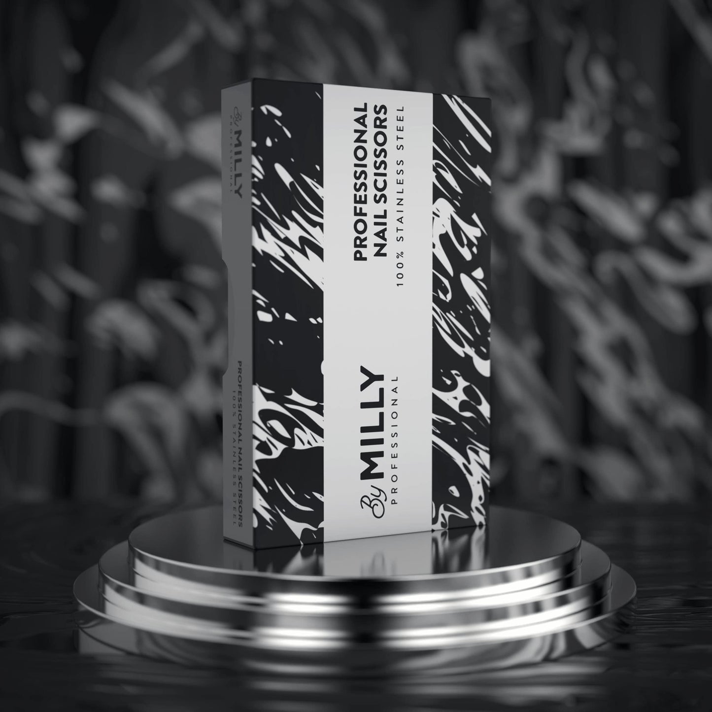 Side view of By MILLY professional nail scissors illustrating the pointed tips for detailed grooming.