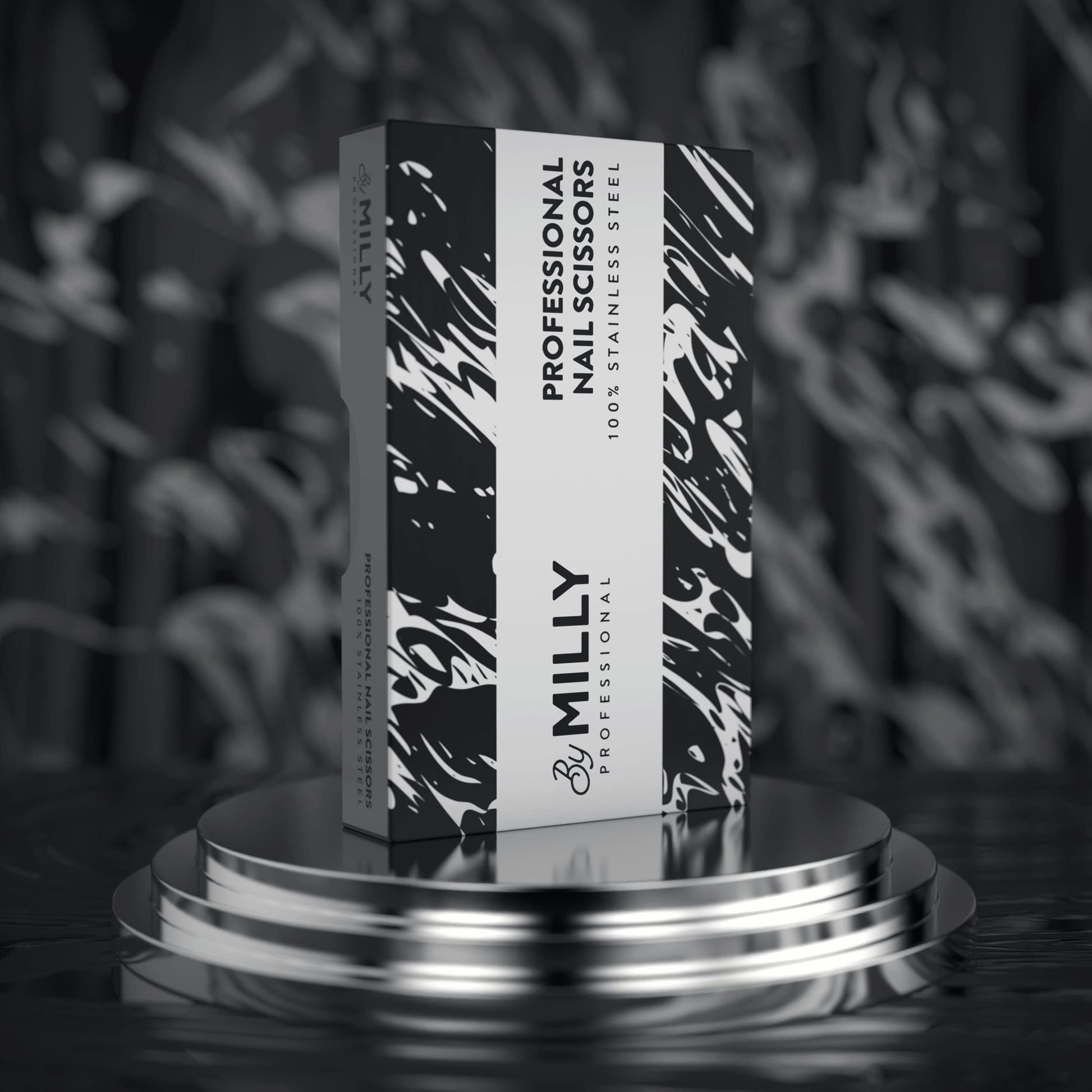 Side view of By MILLY professional nail scissors illustrating the pointed tips for detailed grooming.