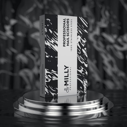 Side view of By MILLY professional nail scissors illustrating the pointed tips for detailed grooming.