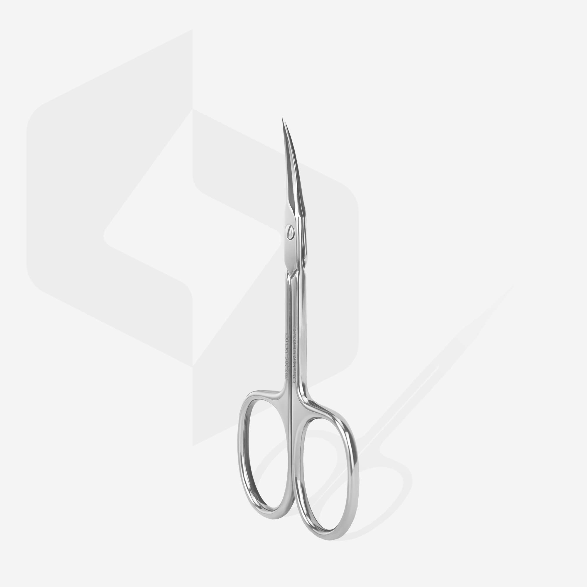 Staleks Pro Expert 50 manicure scissors showcasing the shortened straight ergonomic handles
