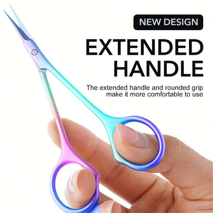 Ergonomic handles of the rainbow titanium cuticle cutter being held for a secure hand grip.