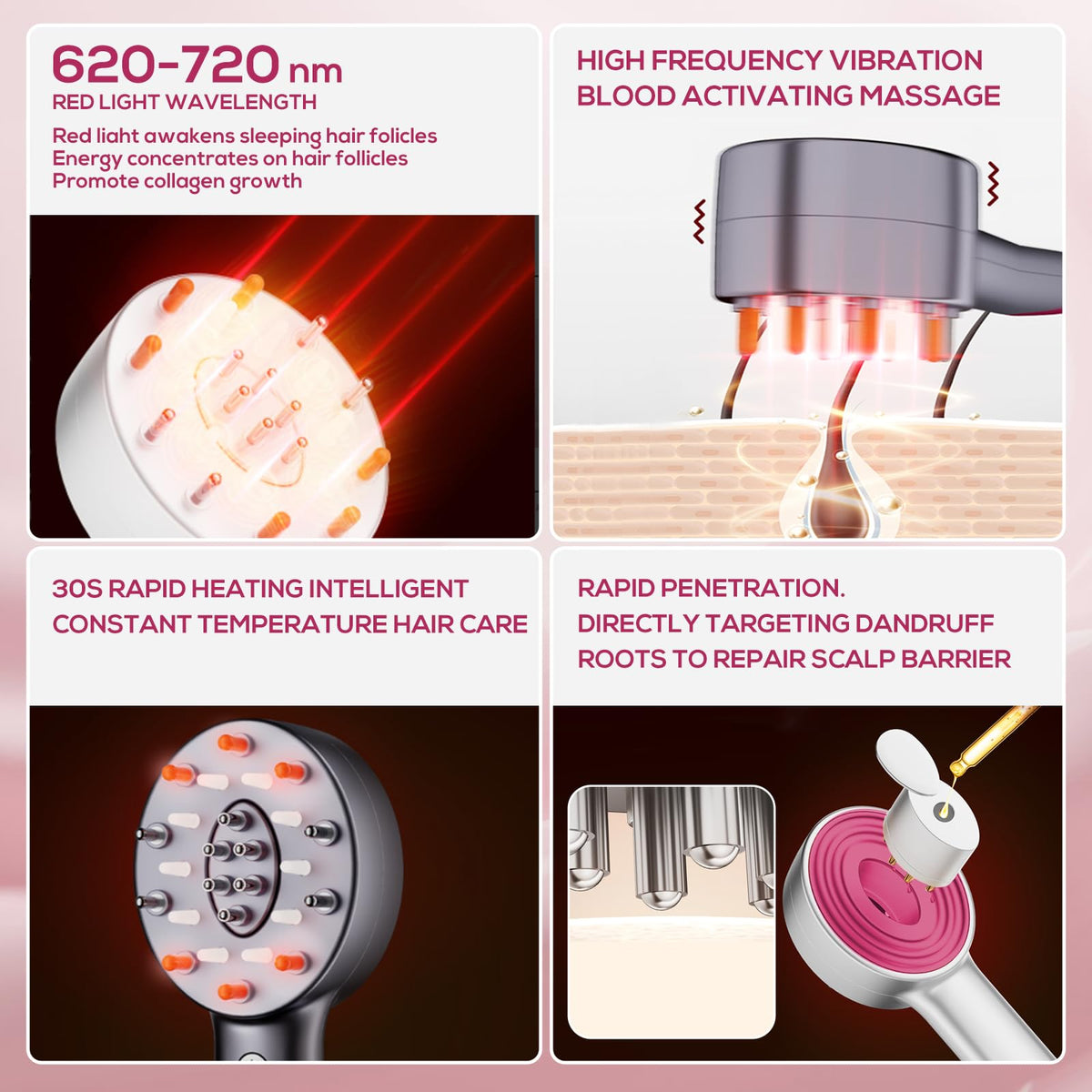 Winery Plum hair growth device close-up of the red light therapy emitting tips