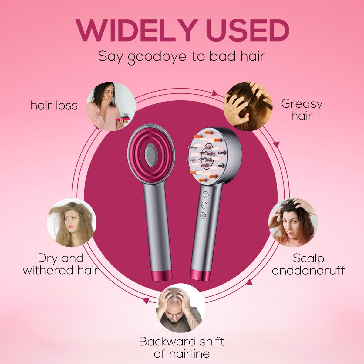 Winter Plum cordless laser comb displayed with its USB charging cable
