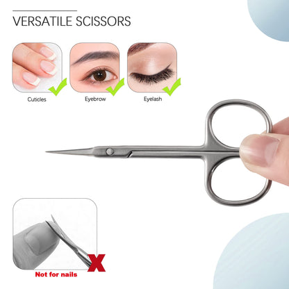 Side angle view highlighting the sleek curve of the BEZOX precision hangnail scissors.
