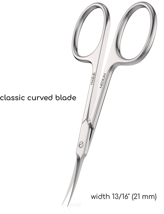 Maluk manicure scissors close up on the extra fine curved cutting edges.