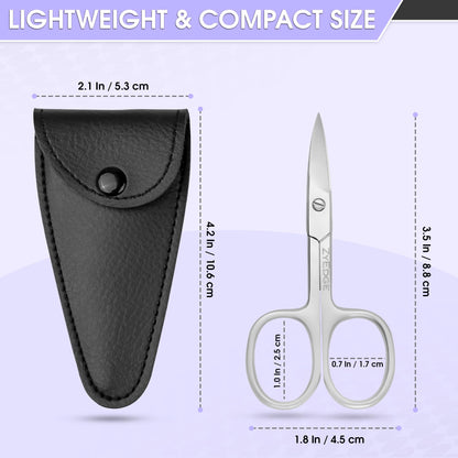 EM Beauty multipurpose grooming scissors being used for accurate eyebrow and mustache trimming.