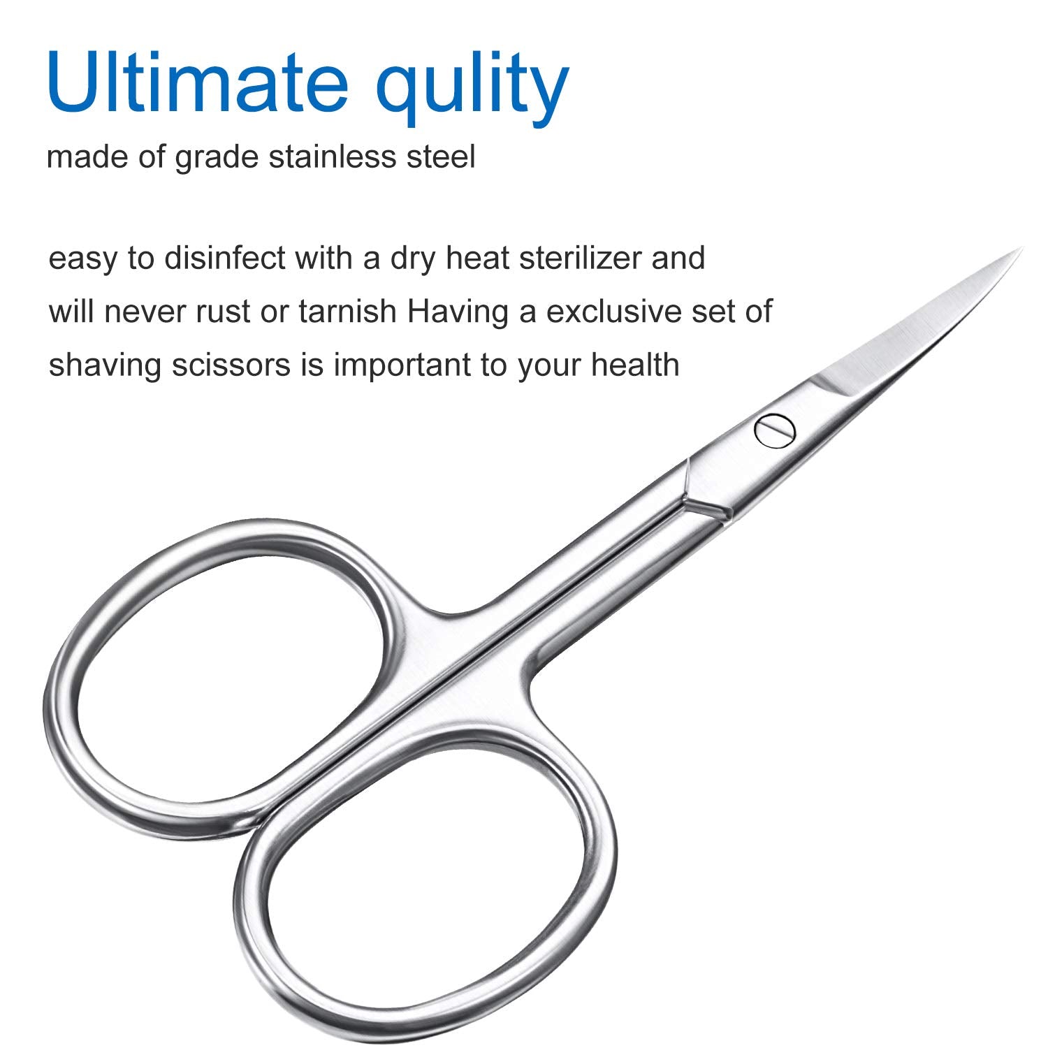 Compact three point five inch Mudder travel grooming kit scissors being held.
