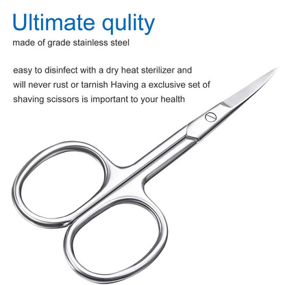 Compact three point five inch Mudder travel grooming kit scissors being held.