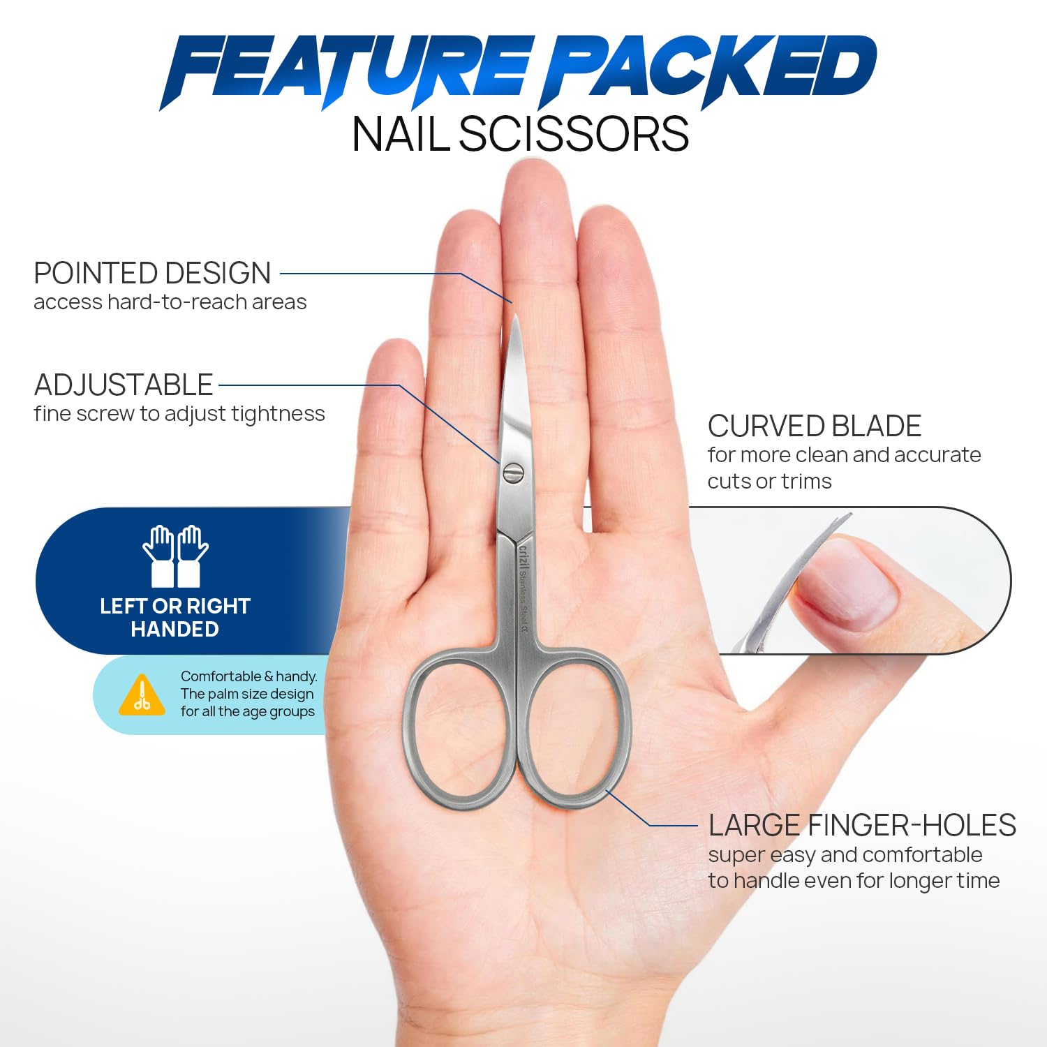 Close up view of the ergonomic matte finish handles of the professional manicure tool.