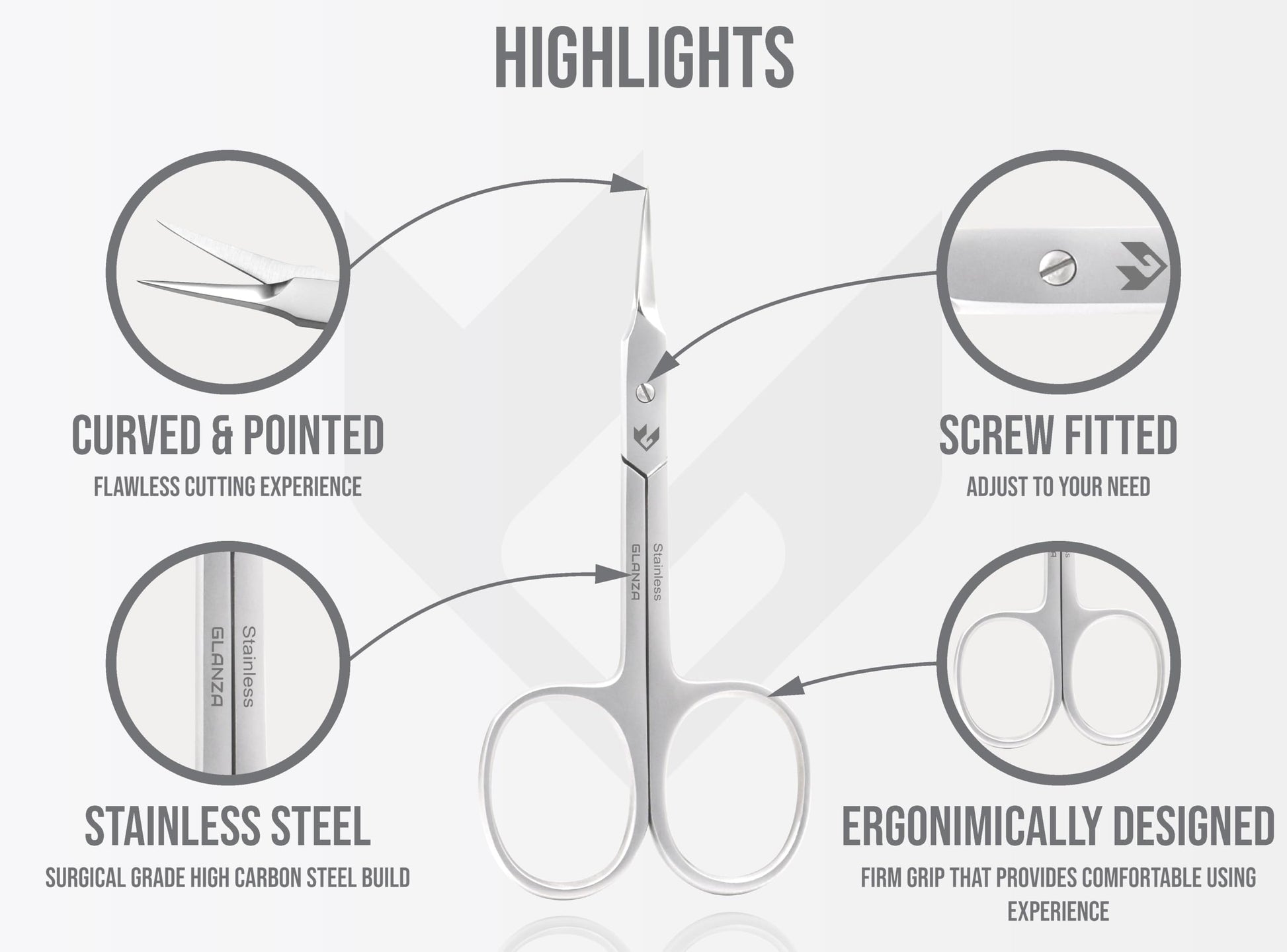 Ergonomic cuticle trimmer scissors with wide finger loops for secure grip.