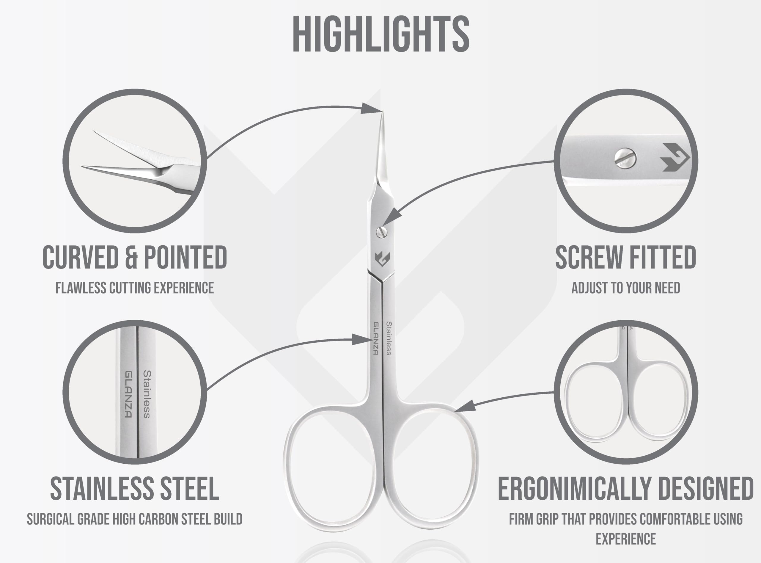 Ergonomic cuticle trimmer scissors with wide finger loops for secure grip.